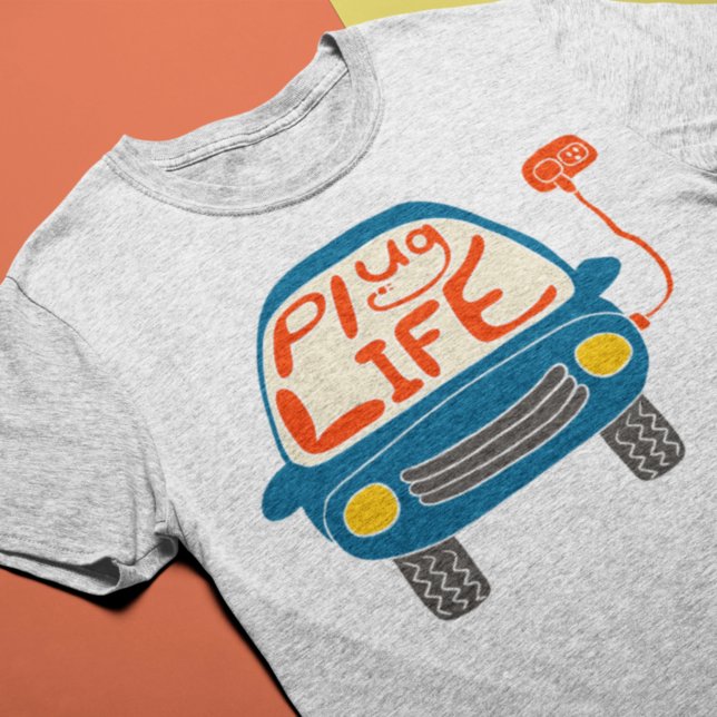 Plug Life Cute Blue Electric Car Graphic T-Shirt (Creator Uploaded)