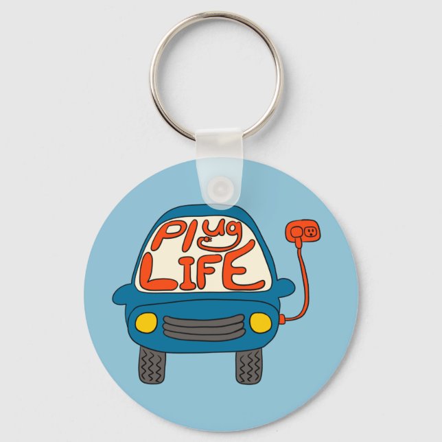 Plug Life Cute Blue Electric Car Key Ring (Front)