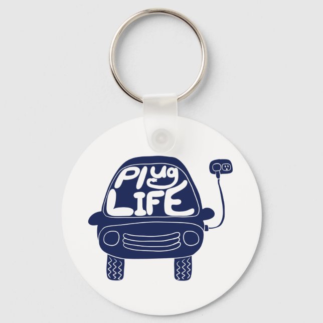 Plug Life Cute Navy Blue Electric Car Key Ring (Front)