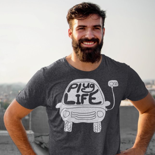 Plug Life Cute White Electric Car Graphic T-Shirt (Creator Uploaded)