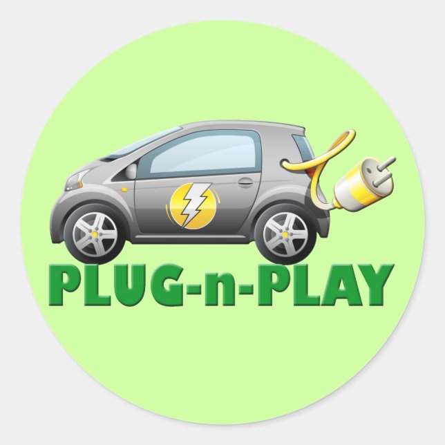 PLUG-N-PLAY ELECTRIC CAR CLASSIC ROUND STICKER (Front)