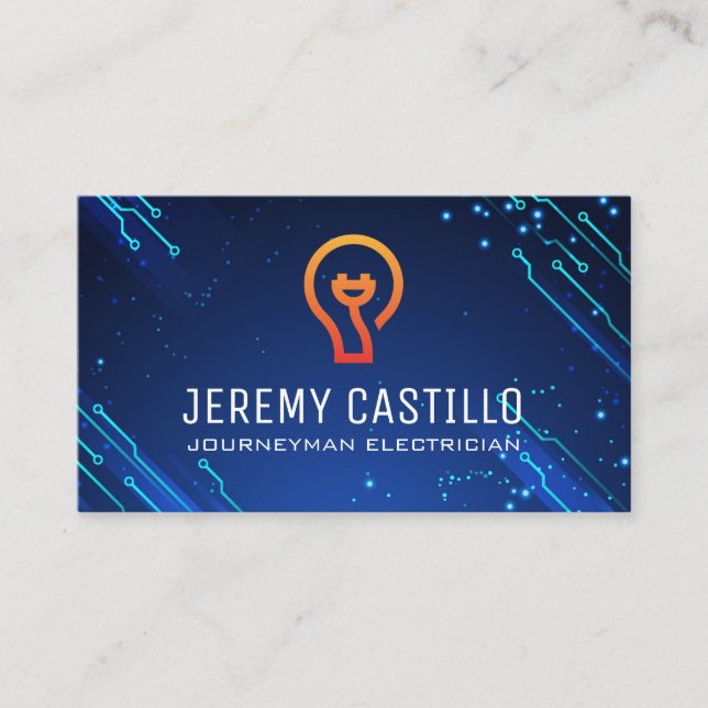 Plugs | Light Bulbs | Electrical Modern Tech Business Card (Front)
