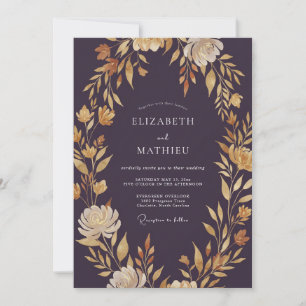 Plum Amber Floral Wedding Invitation