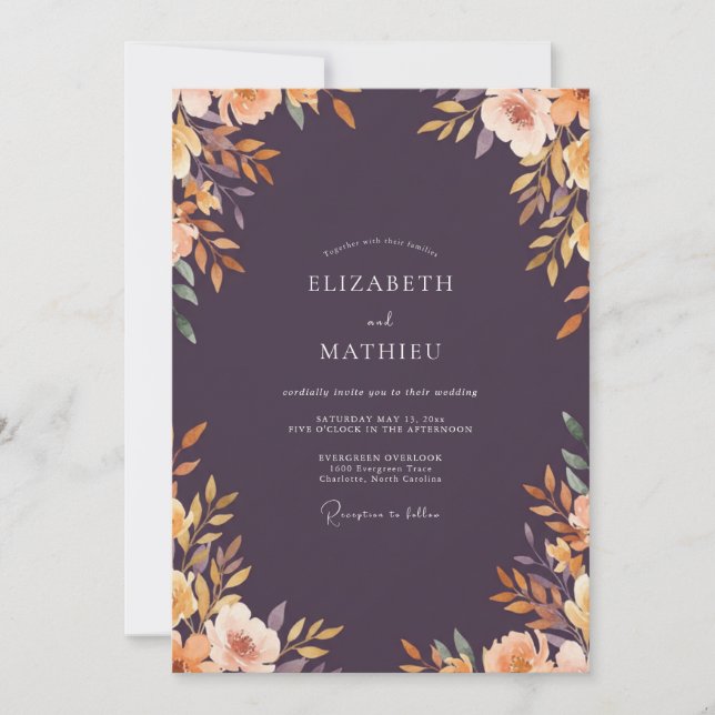 Plum Amber Leafy Wedding Invitation (Front)