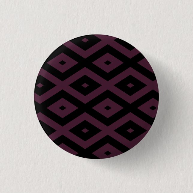 Plum and black diamond pattern 3 cm round badge (Front)