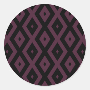 Plum and black diamond pattern classic round sticker