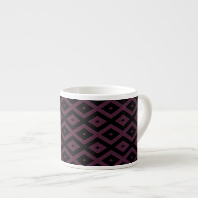 Plum and black diamond pattern espresso cup (Front Right)