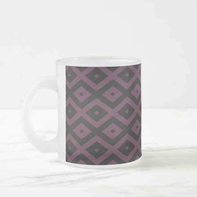 Plum and black diamond pattern frosted glass coffee mug (Left)