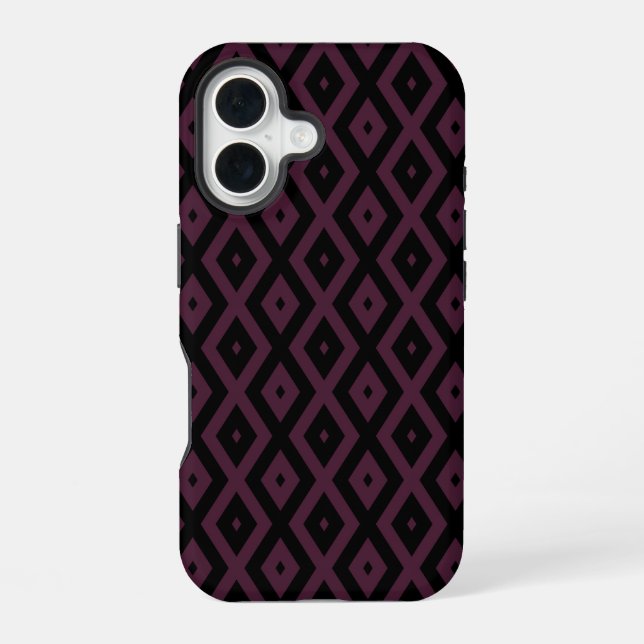 Plum and black diamond pattern iPhone 16 case (Back)