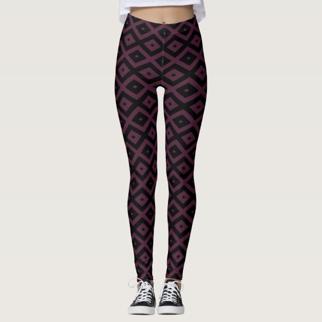 Plum and black diamond pattern leggings (Front)