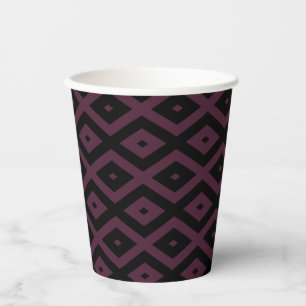 Plum and black diamond pattern paper cups