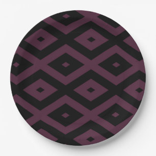 Plum and black diamond pattern paper plate