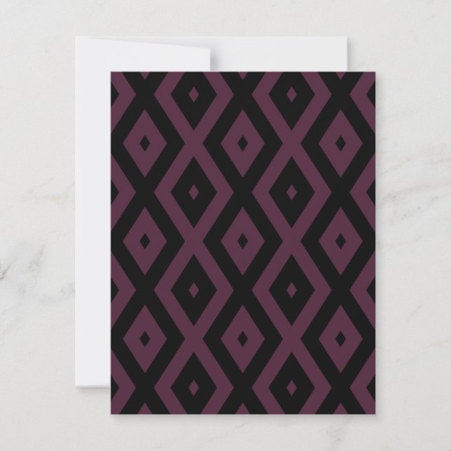 Plum and black diamond pattern RSVP card (Front)
