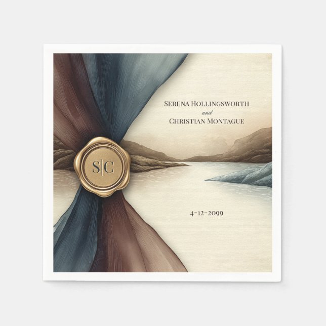 Plum and Blue Ombre Ribbon Seal Wedding Napkin (Front)