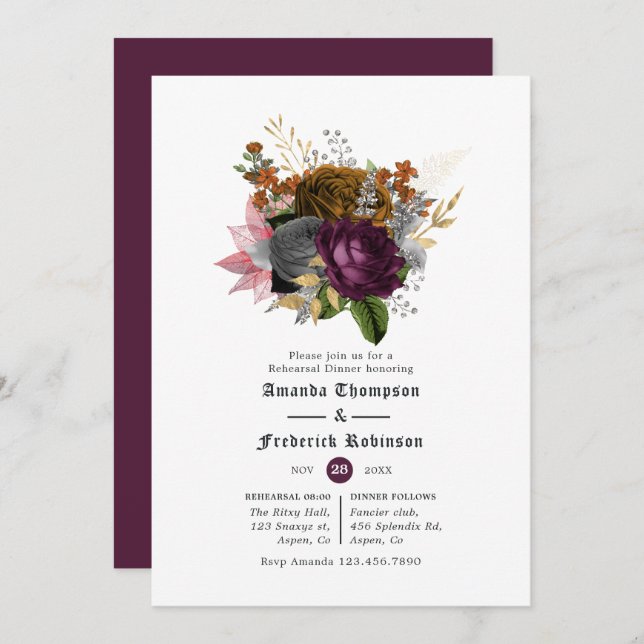 Plum and Burnt Orange Halloween Rehearsal Dinner Invitation (Front/Back)