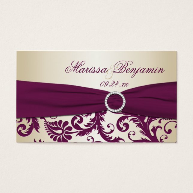 Plum and Champagne Damask Wedding Favour Tag (Front)