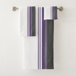 Plum and Charcoal Grey Stripe Bath Towel Set