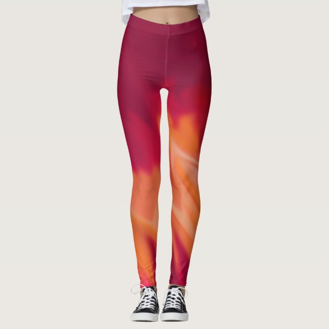 Plum and citrus orange Abstract activewear Leggings (Front)