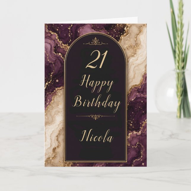 Plum and Gold 21st Birthday Card (Front)