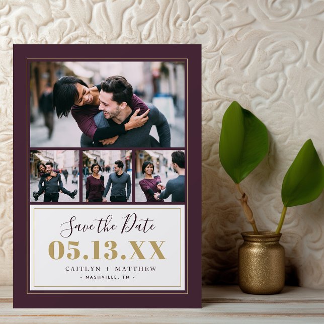 Plum and Gold 4 Photo Save the Date (Creator Uploaded)