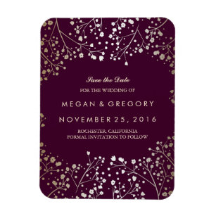 Plum and gold Baby's Breath Save the Date Magnet