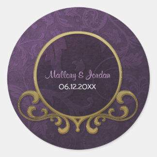 Plum and Gold Damask Wedding Seal - Customise