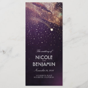 Plum and Gold Shooting Star Night Wedding Programs Programme