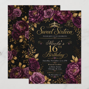 Plum and Gold Sweet Sixteen Invitation