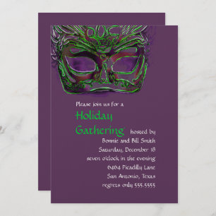 Plum and Green Masquerade Party Invitation