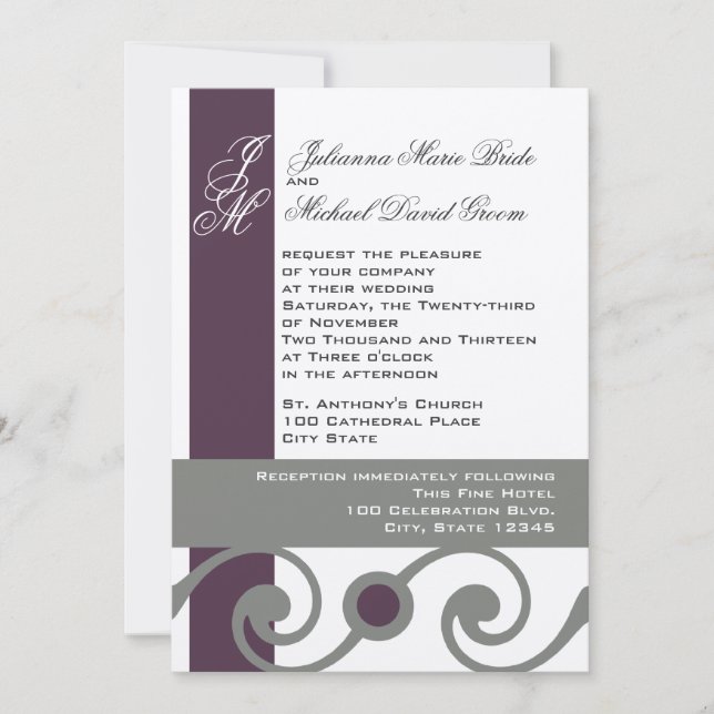 Plum and Grey Invitation (Front)