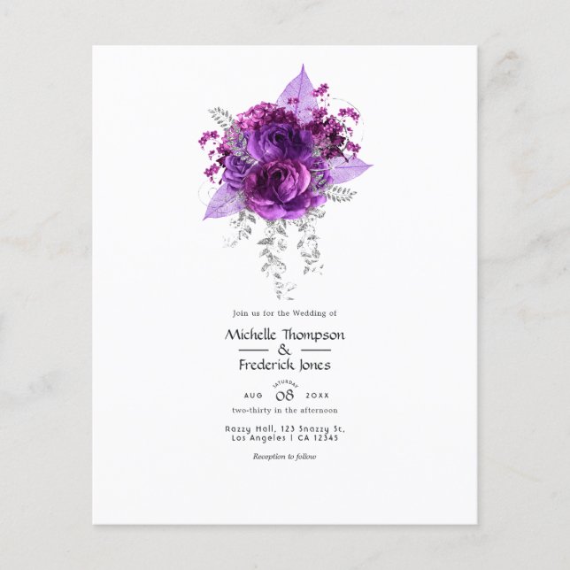Plum and Navy Watercolor Floral Wedding Invitation Flyer (Front)