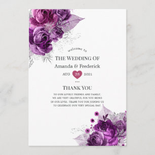 Plum and Navy Watercolor Floral Wedding Programme