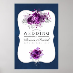 Plum and Navy Watercolor Floral Wedding Welcome Poster