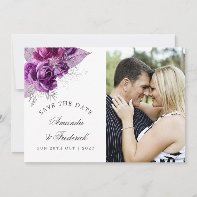 Plum and Navy Watercolor Wedding Save the Date (Front)