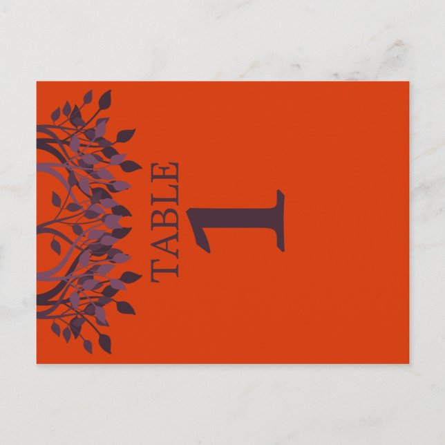Plum and Orange Leaves Table Number Cards (Front)
