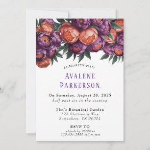 Plum and Orange Paint Peony Bachelorette Party Invitation