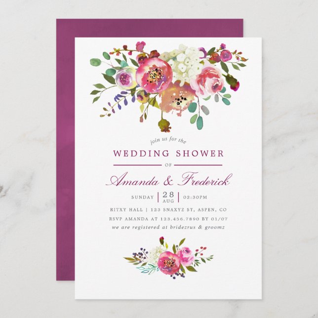 Plum and peach Floral Wedding Shower Invitation (Front/Back)