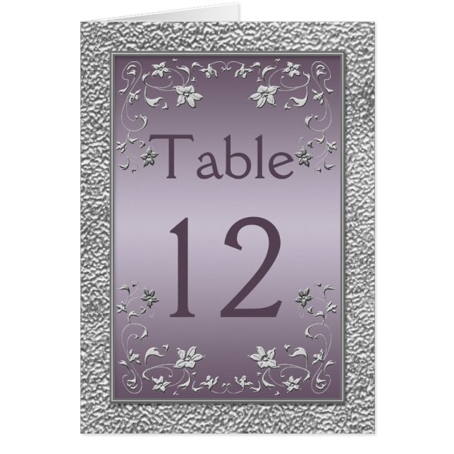 Plum and Pewter Floral Table Card (Front)