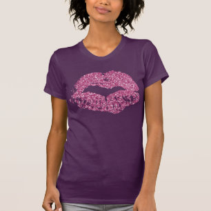 Plum and Pink Glitter Lips Kiss Shirt