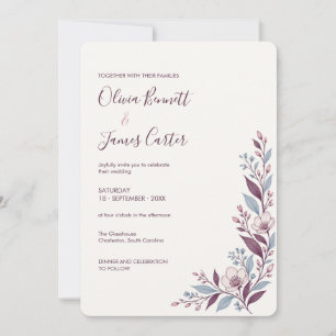 Plum and Powder Blue Botanical Minimalistic Design Invitation