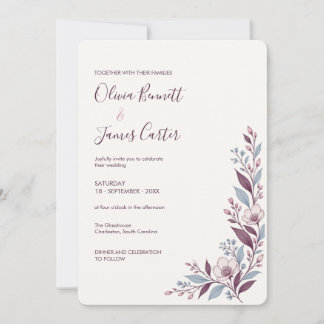 Plum and Powder Blue Botanical Minimalistic Design Invitation