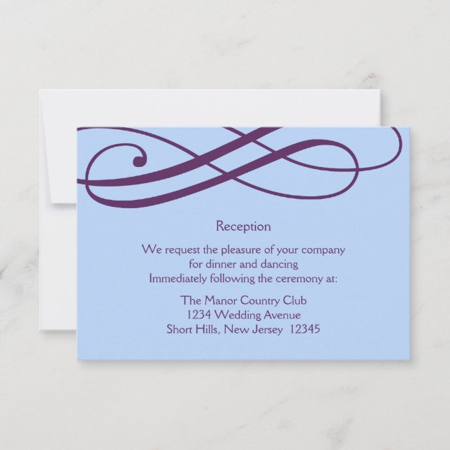 Plum and Powder Blue Swirls Reception Card (Front)