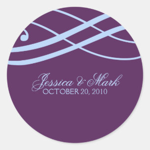Plum and Powder Blue Swirls Wedding Stickers