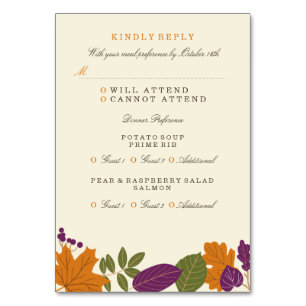 Plum and Pumpkin Fall Wedding Dinner RSVP Table Number