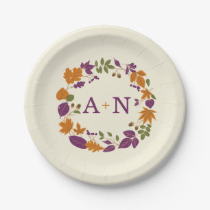 Plum and Pumpkin Fall Wreath Wedding Plates