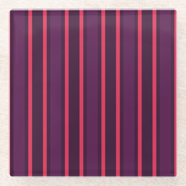 Plum and red candy stripes glass coaster (Front)