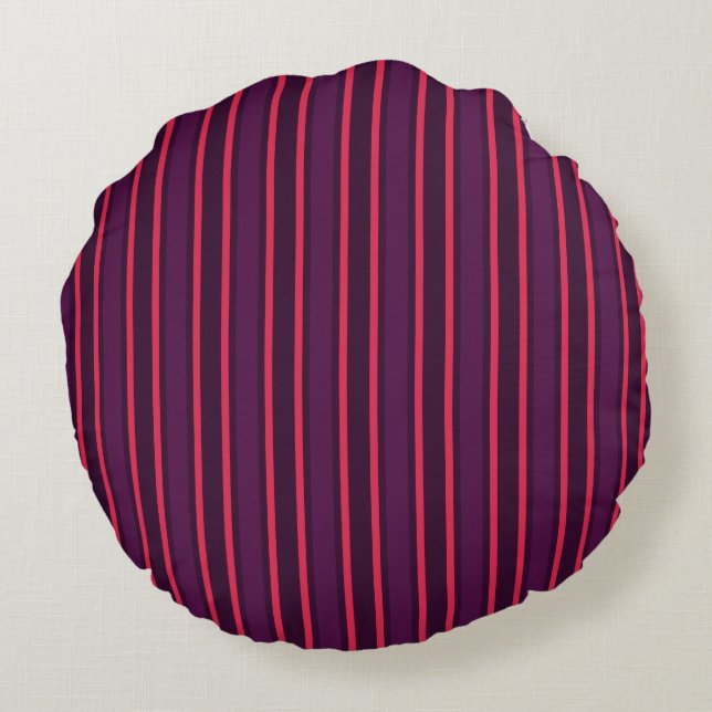 Plum and red candy stripes round cushion (Back)