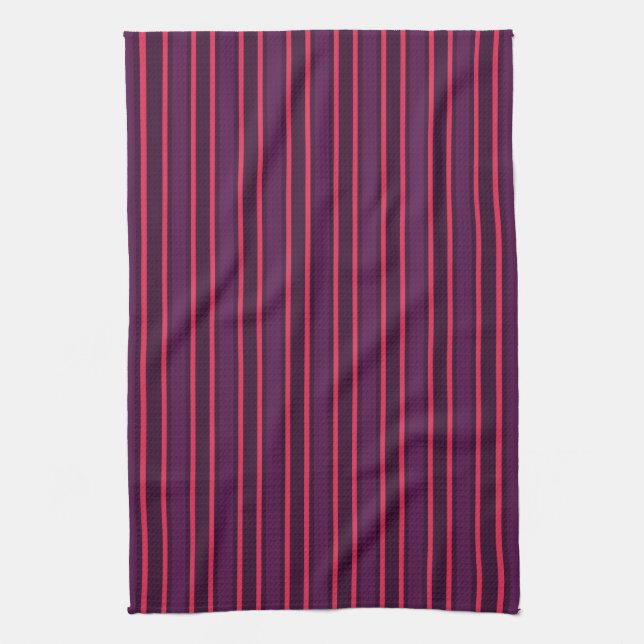 Plum and red candy stripes tea towel (Vertical)