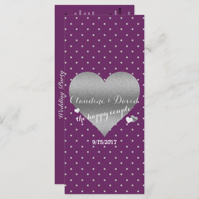 Plum And Silver Polka Dots Rustic Wedding Programme (Front/Back)