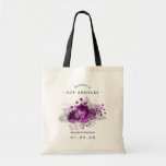 Plum and Silver Watercolor Floral Wedding Welcome Tote Bag<br><div class="desc">Dark plum purple roses and silver glitter tropical foliage wedding welcome tote bags.</div>